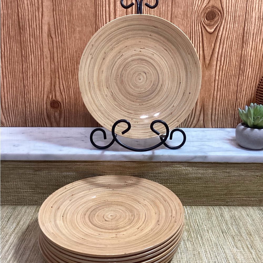 Vintage Precidio Melamine Bamboo 8.5” Luncheon Plate Set of 8